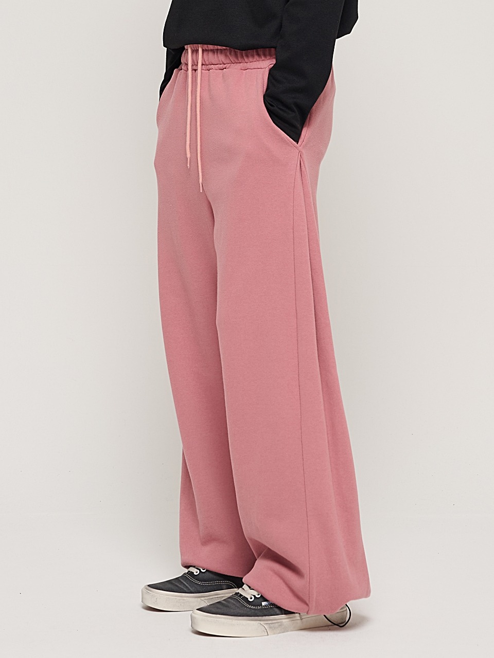 SIDE PINTUCK STANDARD SEMI-WIDE STRING PANTS PINK