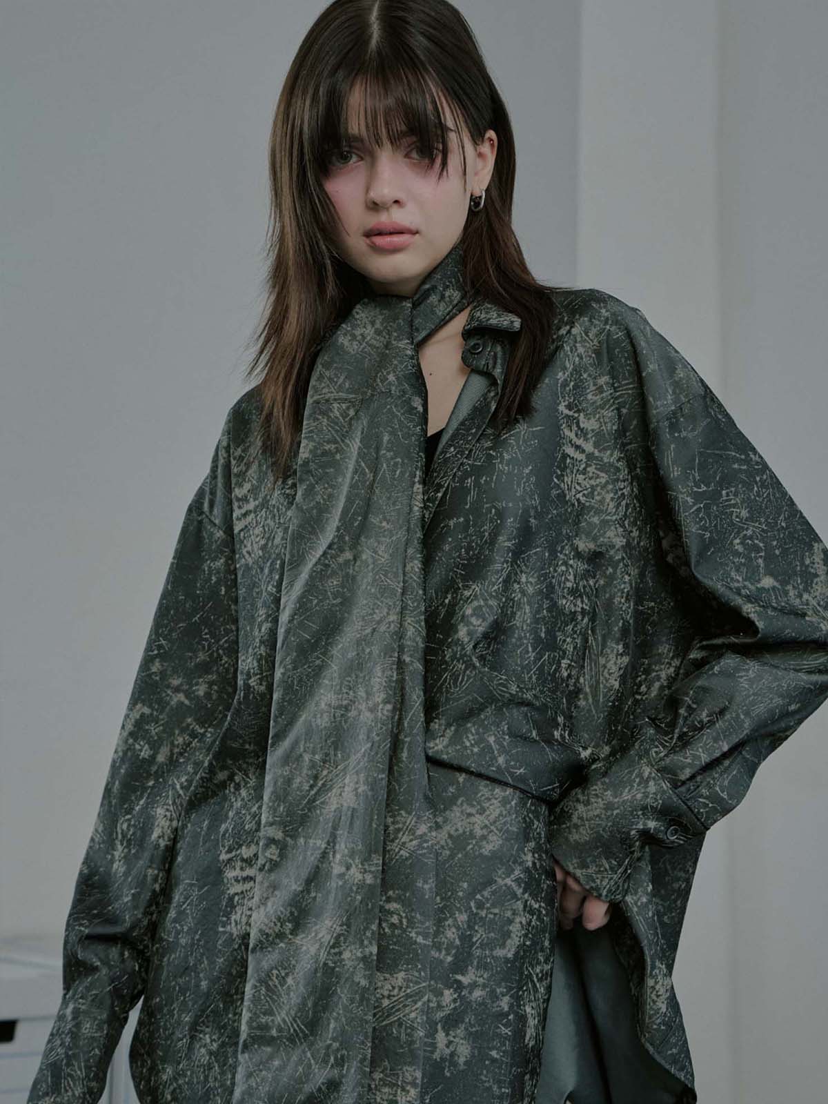 Crack Silky Tie 3way Shirt - Charcoal