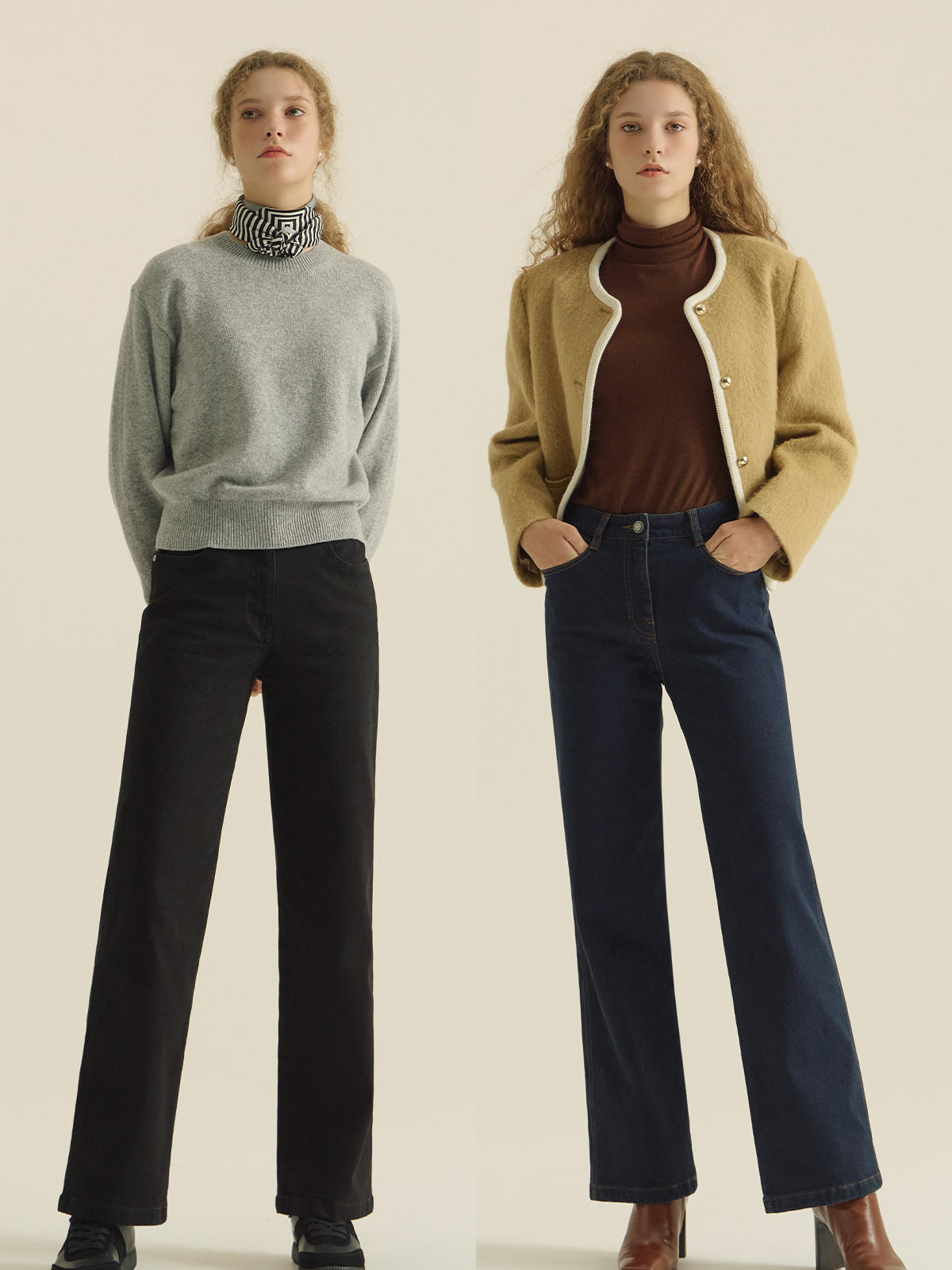 [2종 SET]여성 에뚜알 기모 데님 팬츠 1+1
