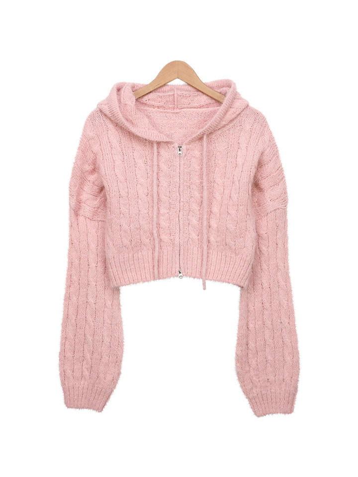 여성 퍼 집업 투웨이 크롭 후드 니트집업  SCR156