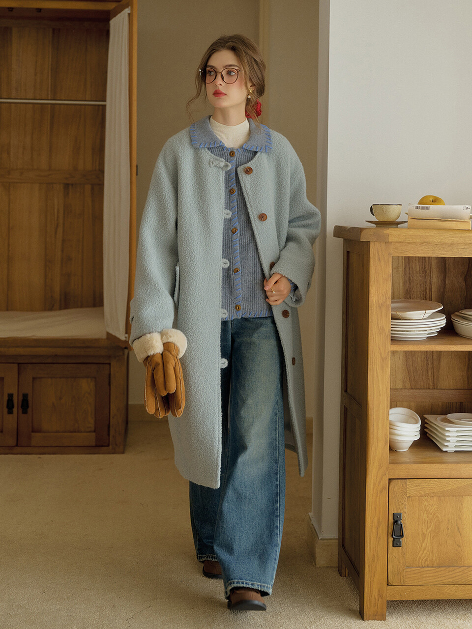 SR_Scarf set casual coat_BLUE