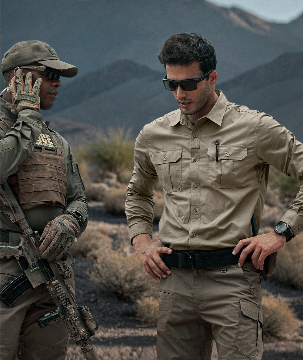 남성 스판 플랩 포켓 긴팔 셔츠 CQ-TOS422