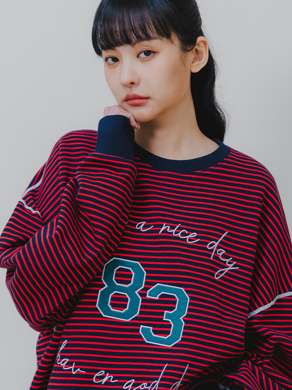 83 스트라이프 스웨트셔츠 BK5972_레드