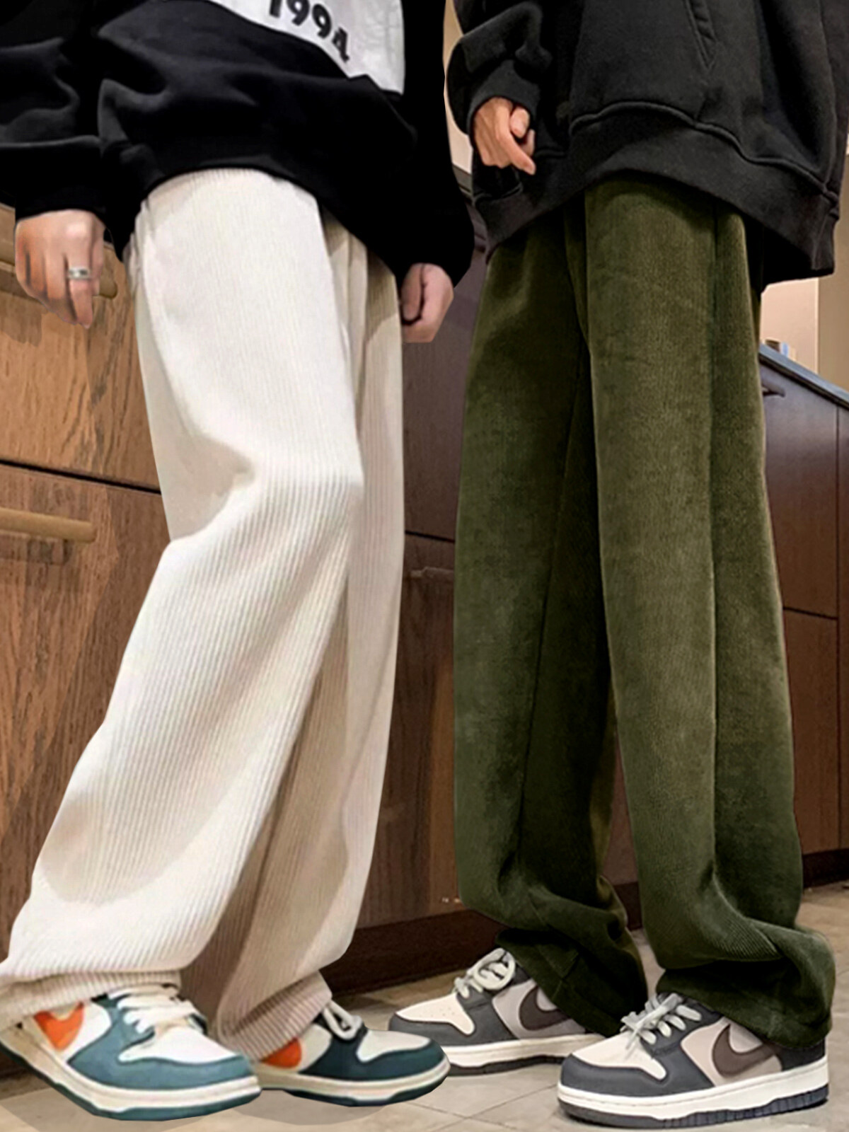 [2pack] 기모안감 코듀로이 골덴 밴딩 세미와이드 팬츠