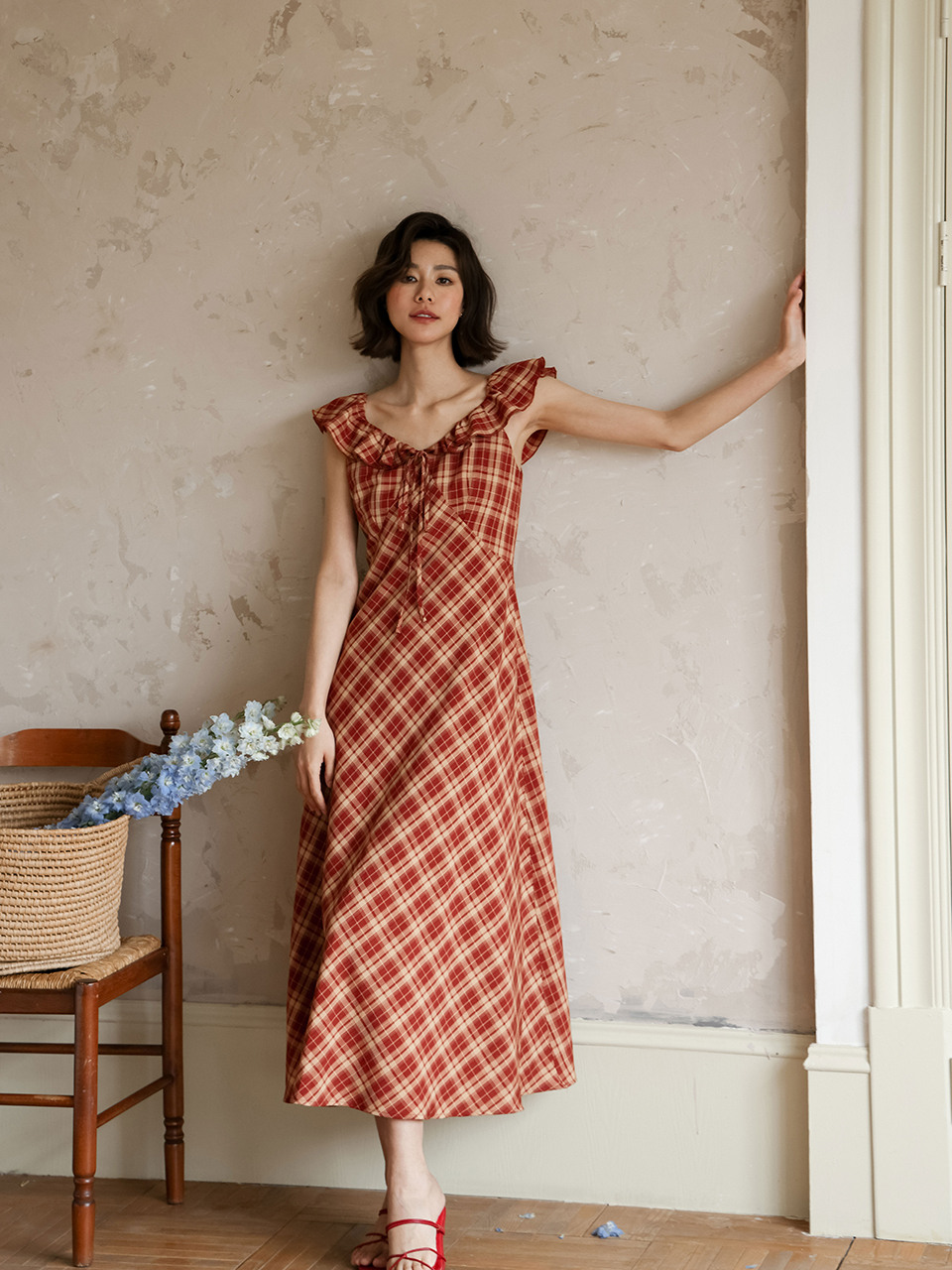 LS_Plaid flying sleeveless dress