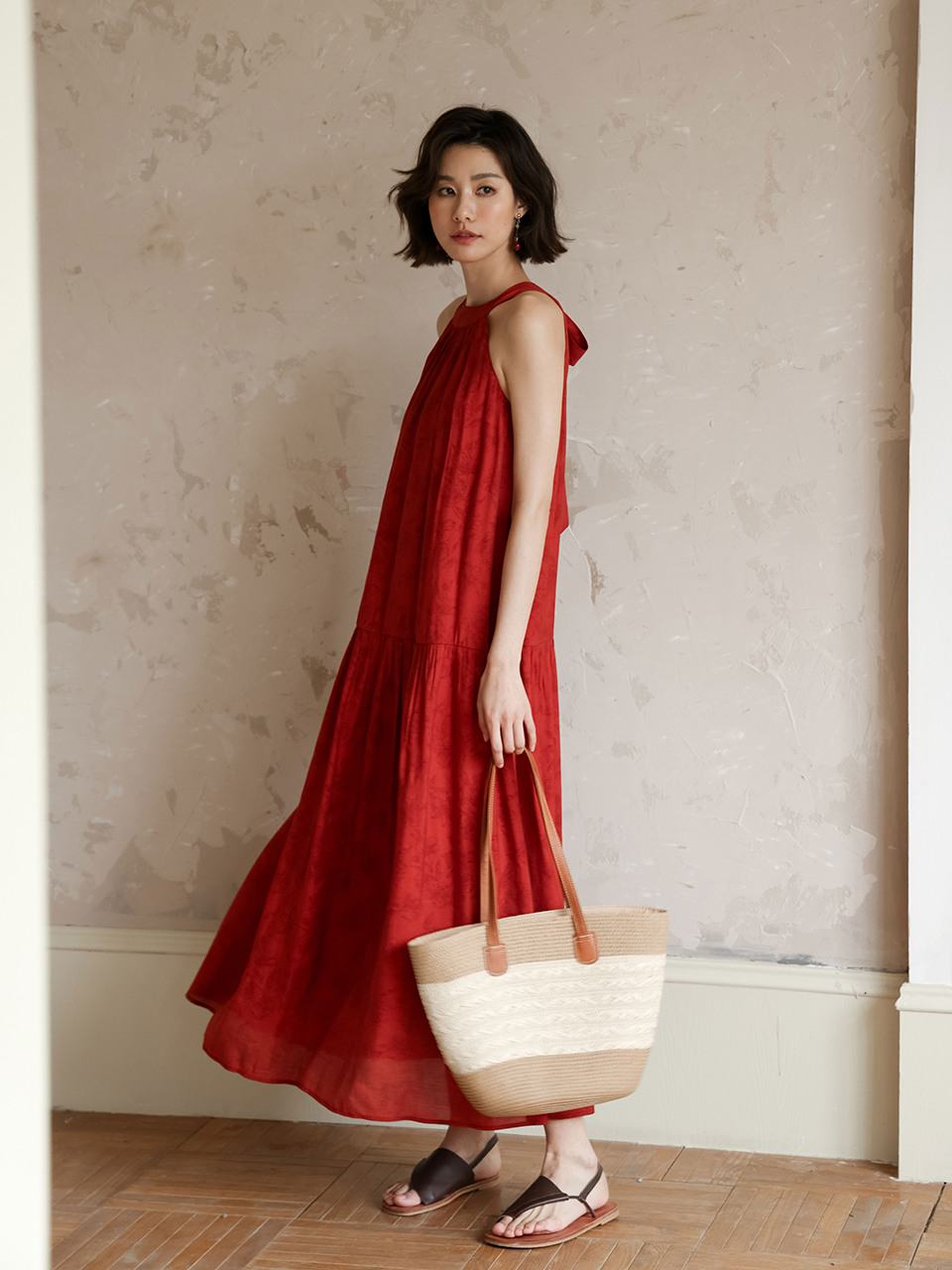 LS_Sling halter neck dress_RED