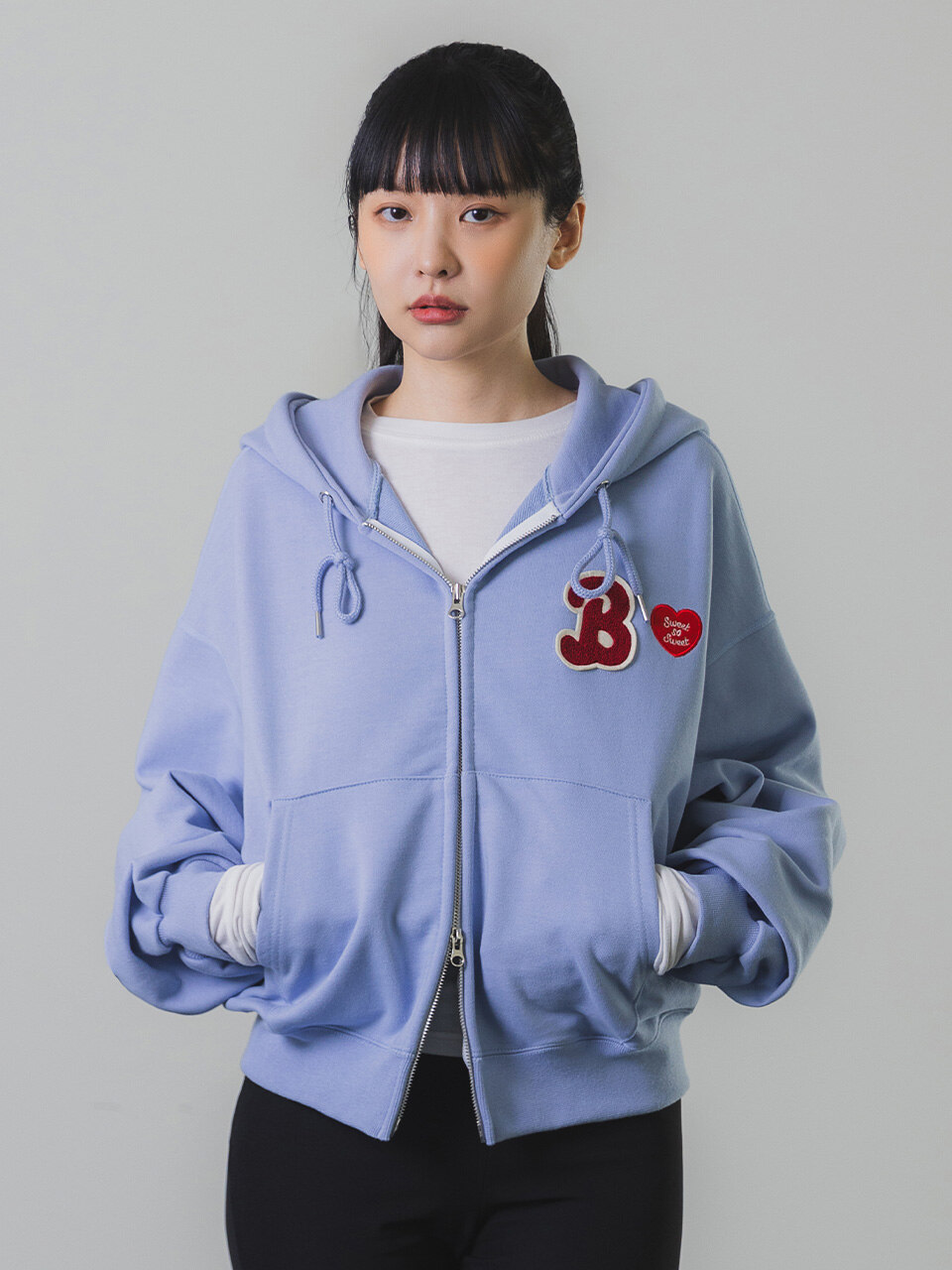 Heart B 크롭 후드 집업 스카이블루 BK7980