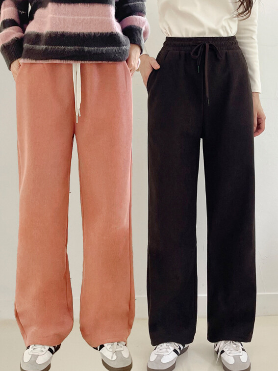 [2장 SET] 솔리드 기모 골덴 와이드 팬츠 B24P403