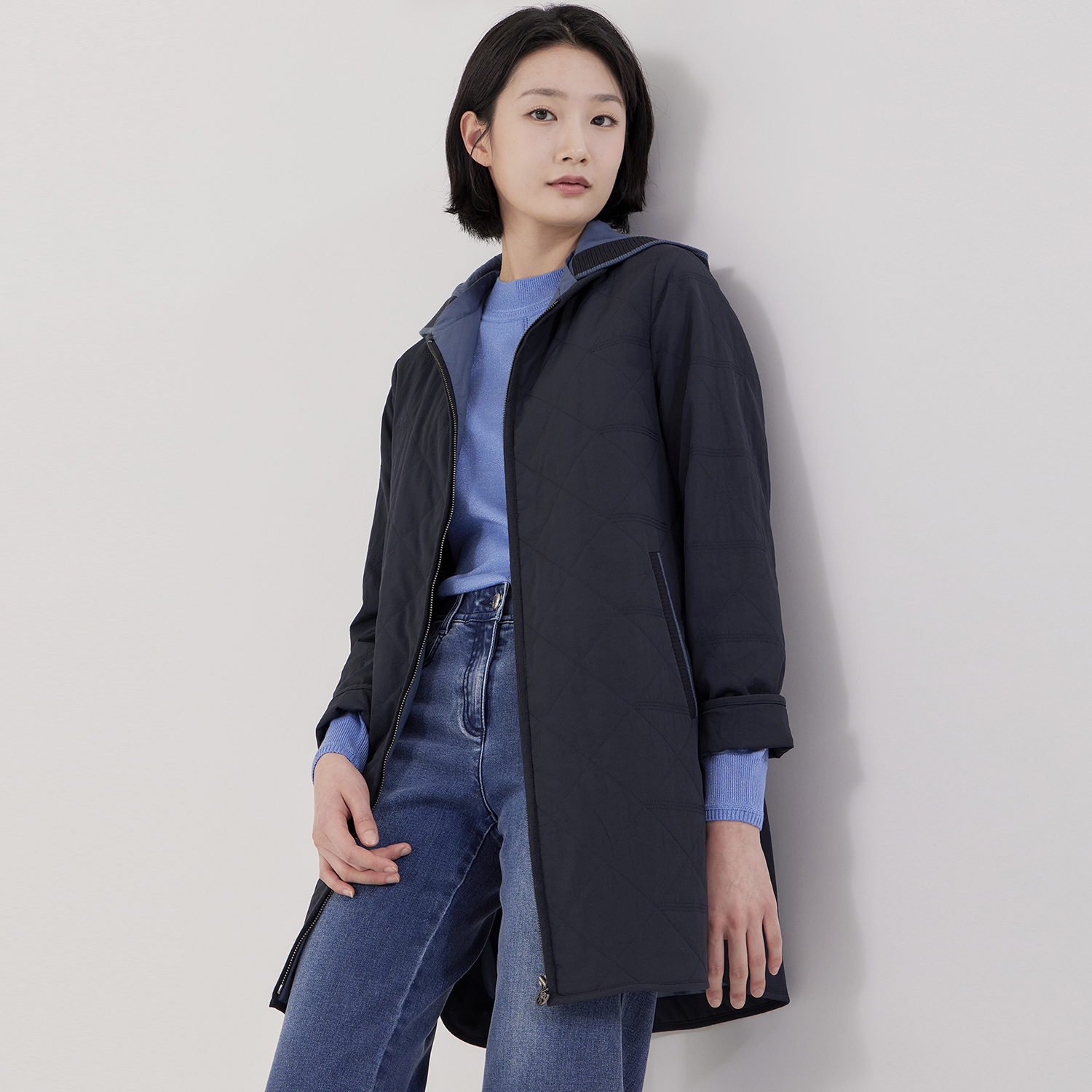 (2컬러) 하스퀼팅 중기장 점퍼형 코트 LCCAP121