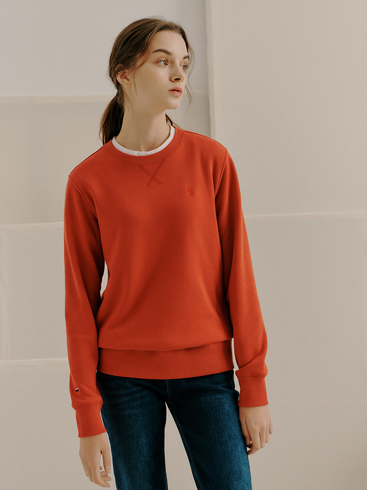 코튼 블렌디드 밍크보아 맨투맨_브릭레드_여성