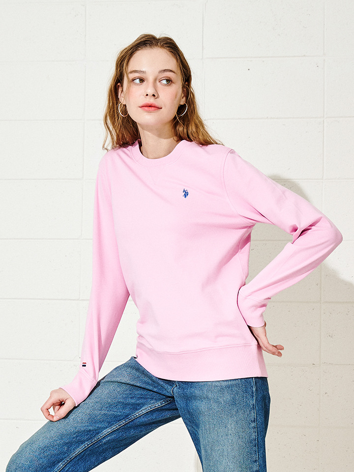 USA 코튼 블렌디드 맨투맨_라이트핑크_여성