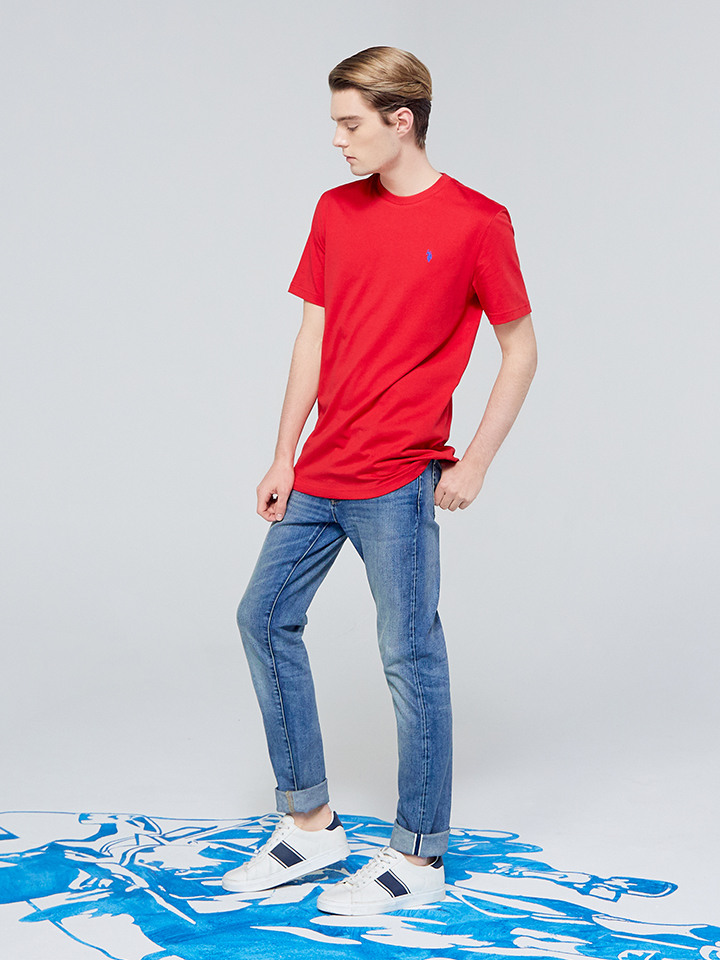 PIMA COTTON 라운드 티셔츠_레드_남성