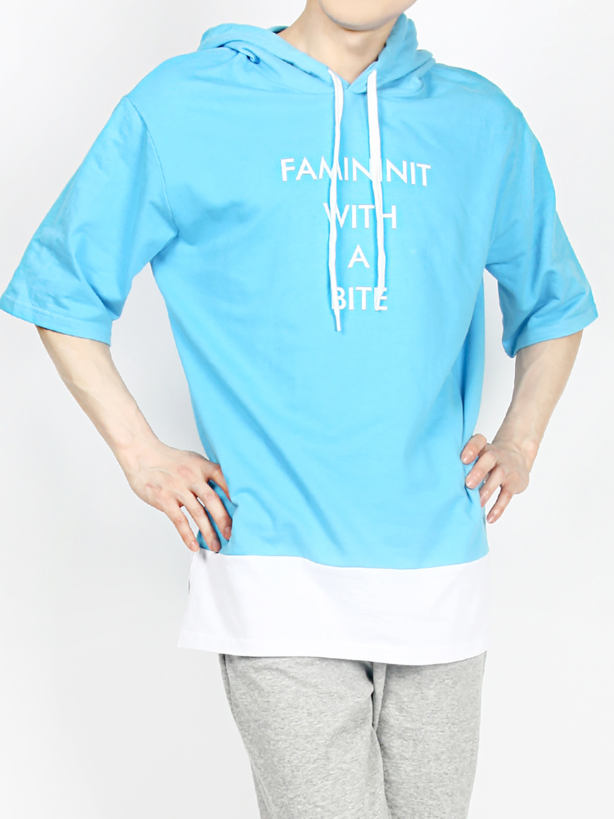 layeard 코튼 테리 반팔 스웨트후디