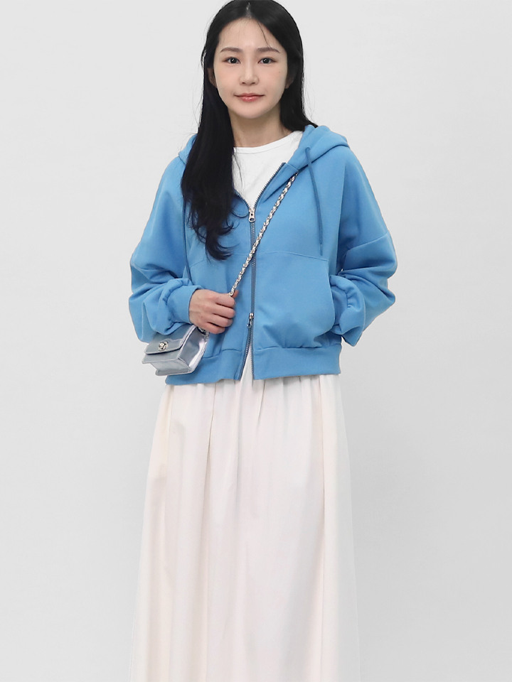 여성 크롭 후드집업 트레이닝복 스웨트 무지 긴팔 후드티 LUS001