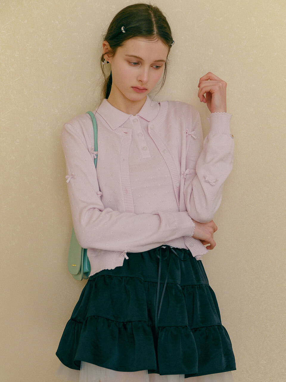 Cest_Pink bow kint cardigan