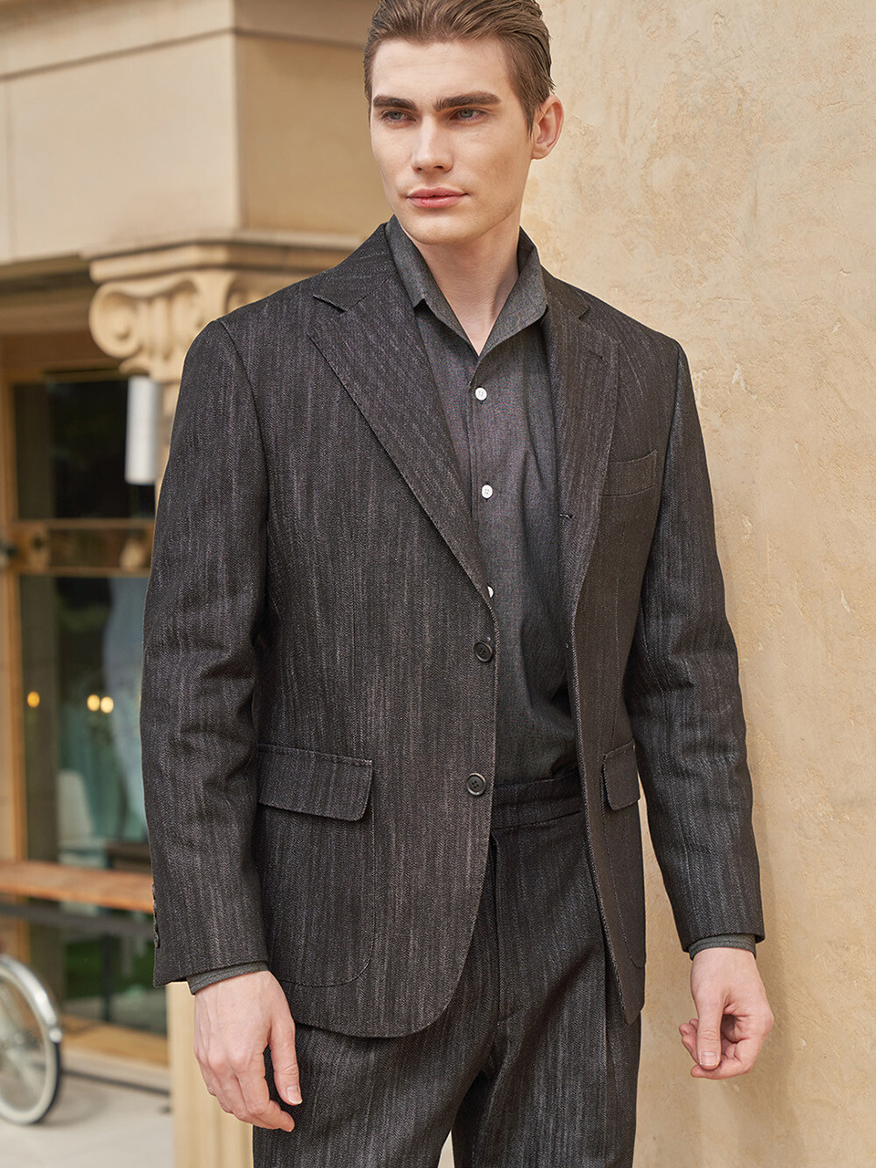 ALCJK003 테일러드 데님 싱글 자켓_black