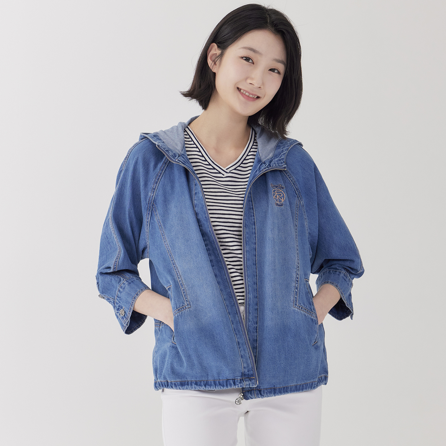 데님 후드 레글런 코트 LCCAP331_BL