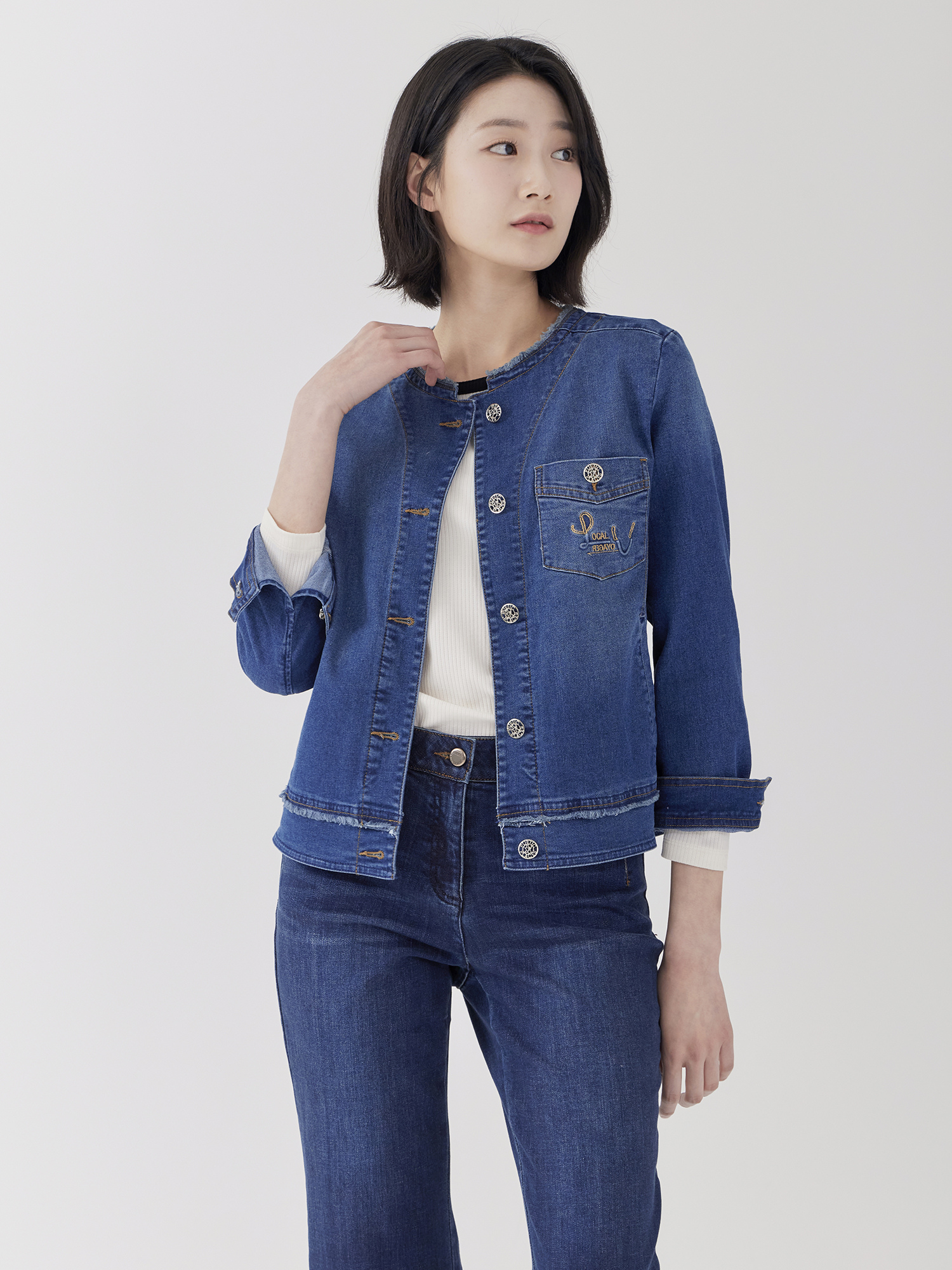 버튼업 라운드 데님 자켓 LCJKP222_BL