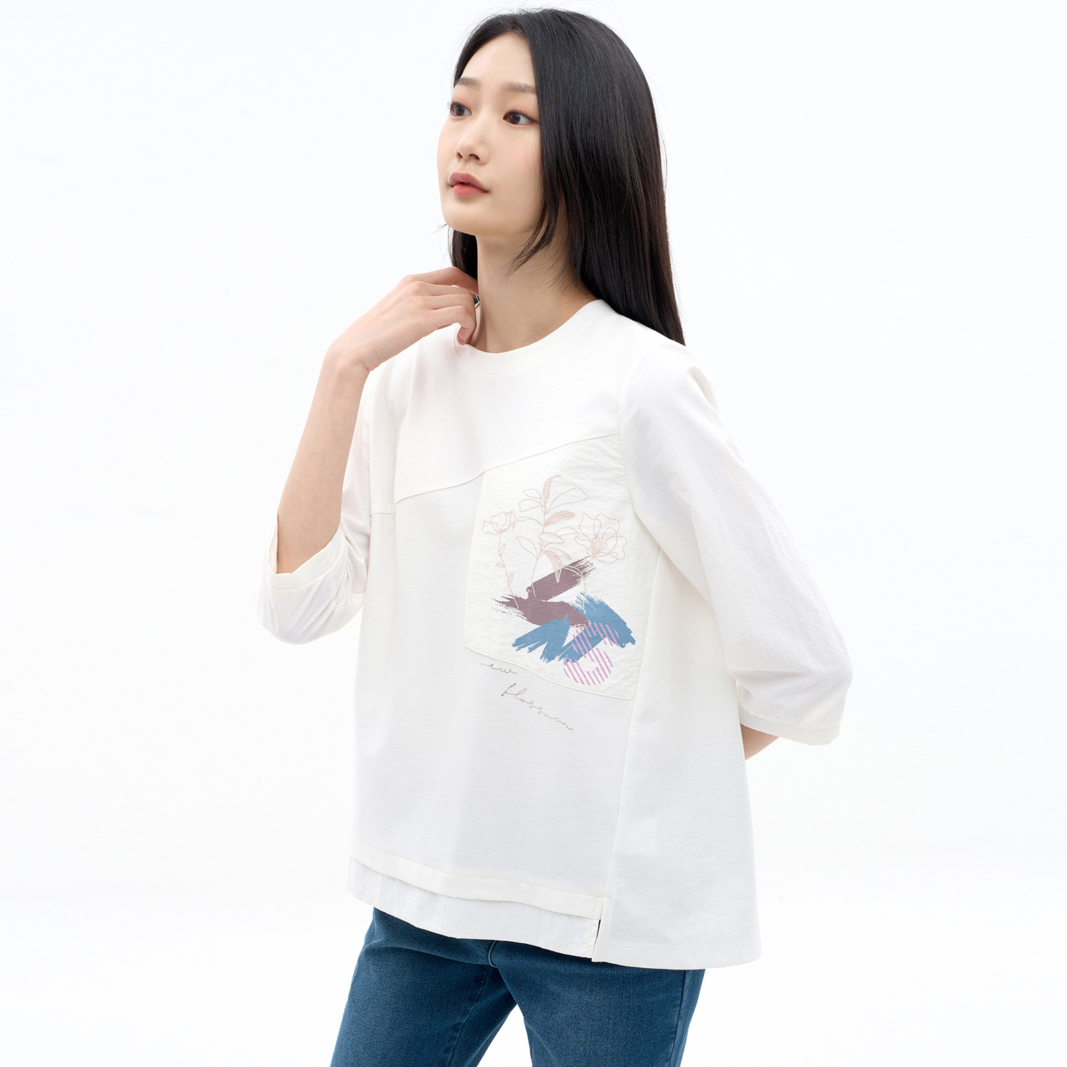 ZISHEN 패치 프린트 7부 티셔츠 LCTSN339_2color| 굿 셀렉션, 굿 서비스 굿웨어몰