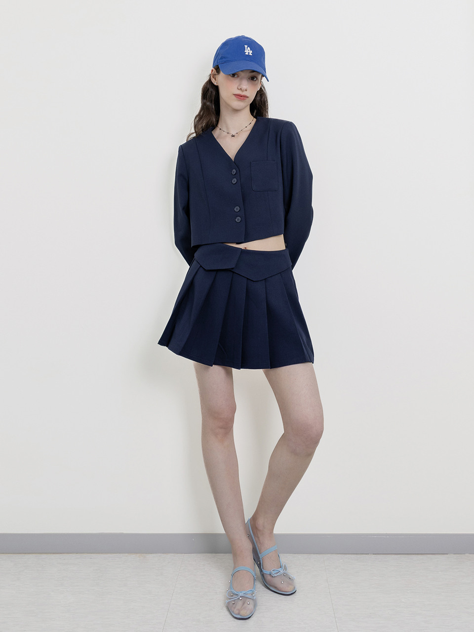 AR_Blue cuff suit and skirt set_NAVY
