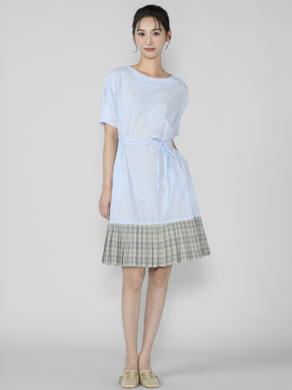 COTTON CHECK TIE SIDES DRESS