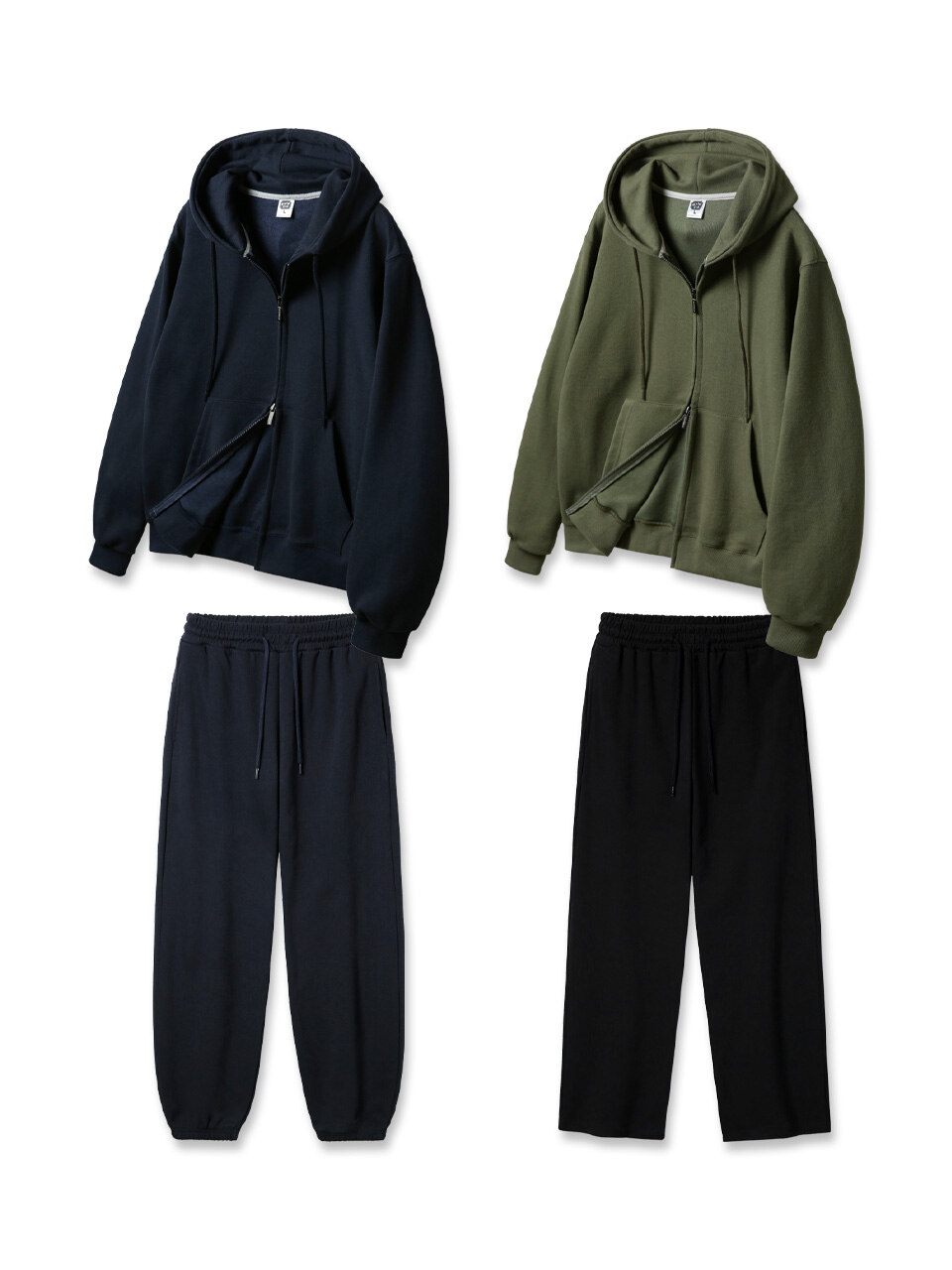 [SET] 무지 레귤러핏 투웨이 후드집업 조거 세미와이드 트레이닝 팬츠 셋업