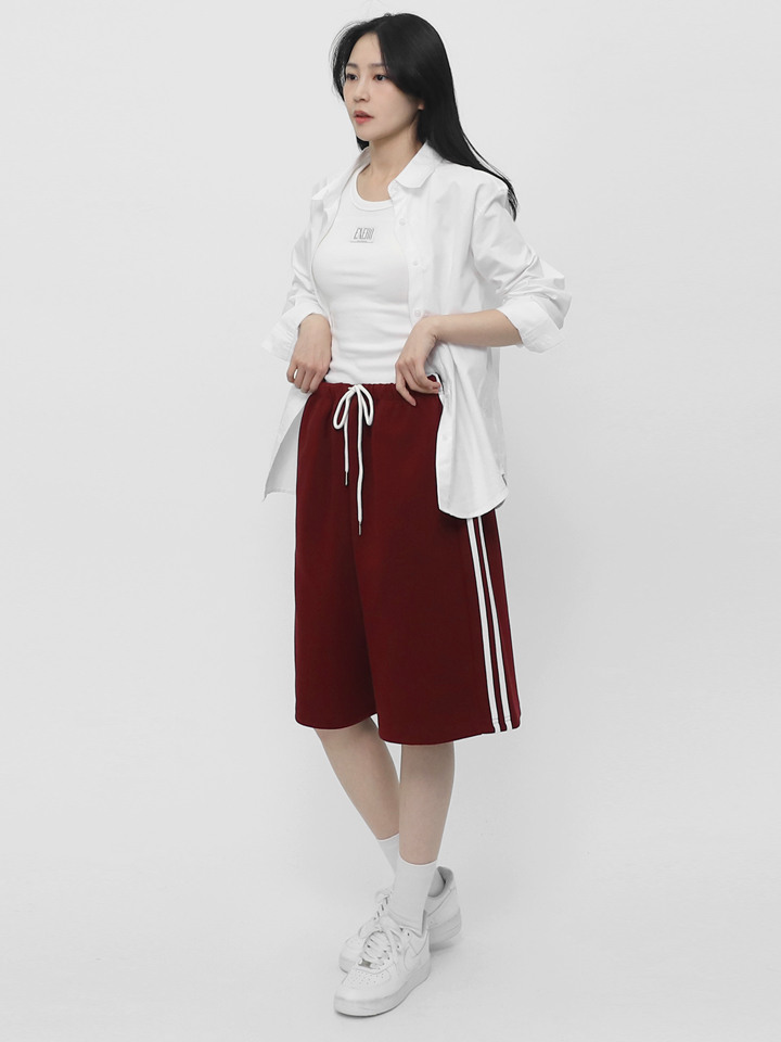 여자 두줄 포인트 버뮤다팬츠 트레이닝 반바지 SBBP002