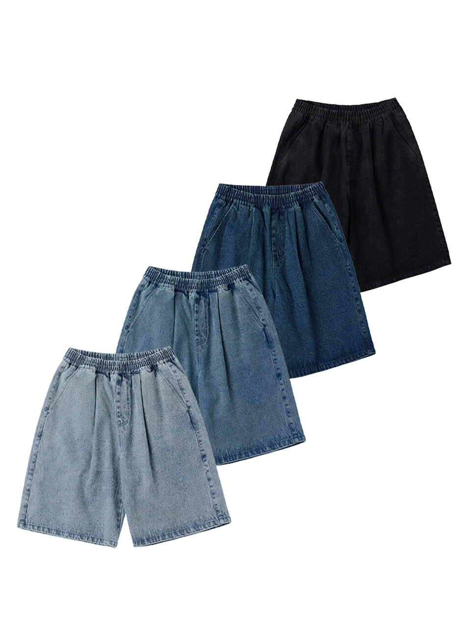 [2PACK] 버뮤다 원턱 밴딩 데님 숏 팬츠 4color