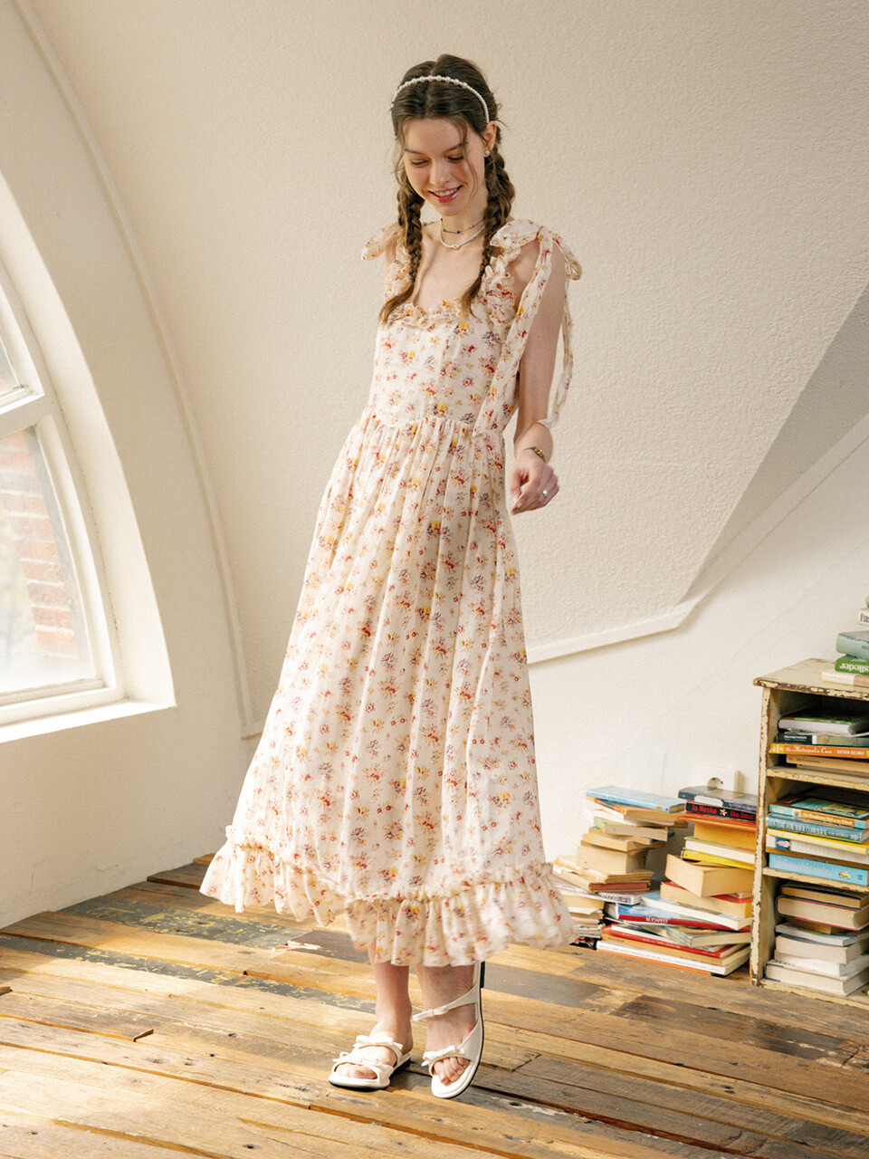 DD_Floral pattern sleeveless dress_CREAM