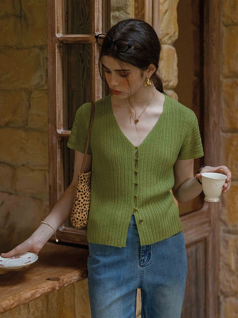 DA_Tencel hemp v-neck cardigan_2color