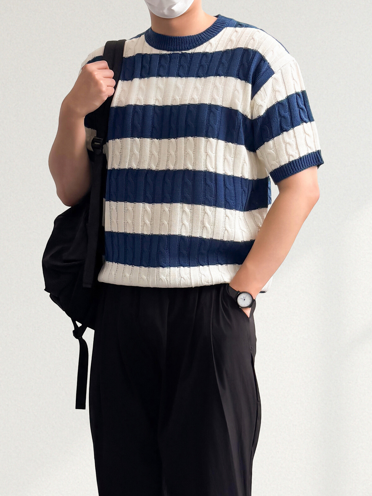 [2PACK] 큰단가라 꽈배기 라운드 반팔 니트 (5color)