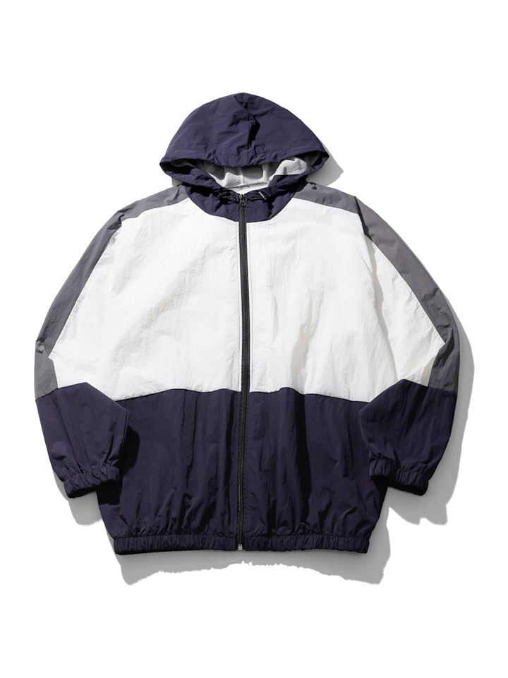 오버핏 후드 배색 바람막이 집업 HES1067