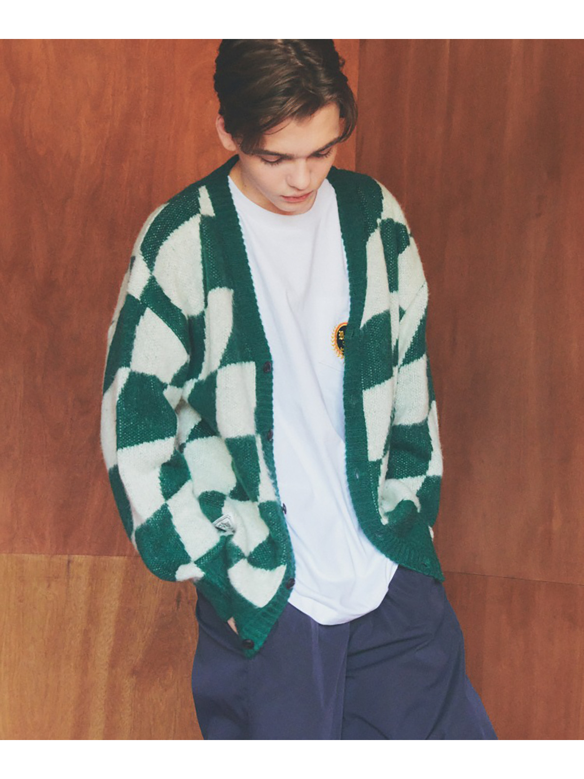 VSW Brushed Checker Cardigan Green_VS2203CD02GN