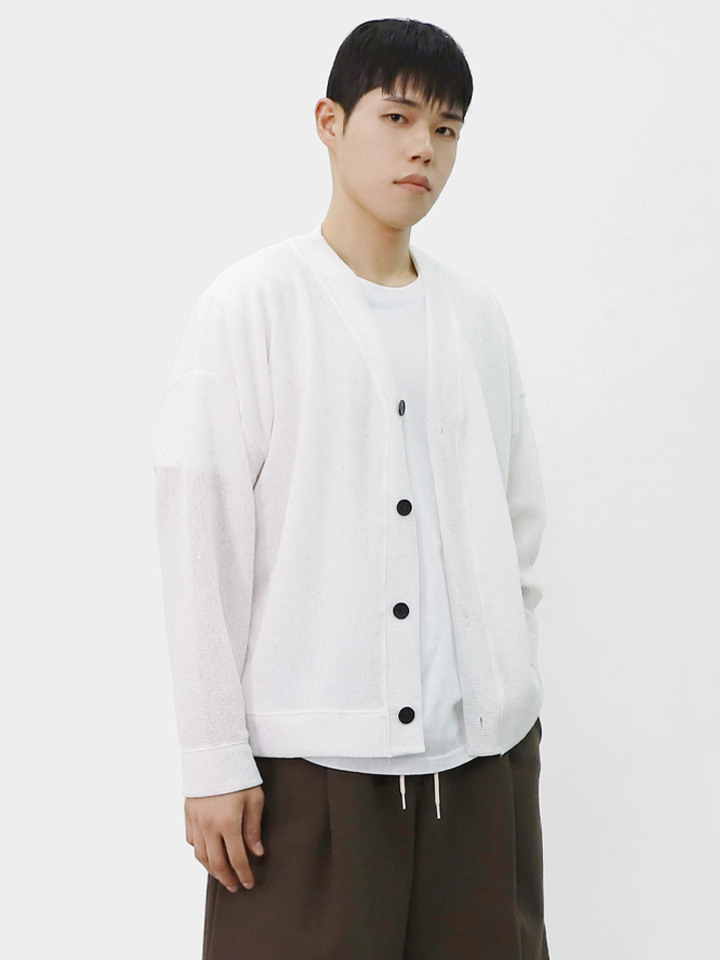 남성 린넨 롱슬리브 브이넥 여름 니트 가디건 BADD011