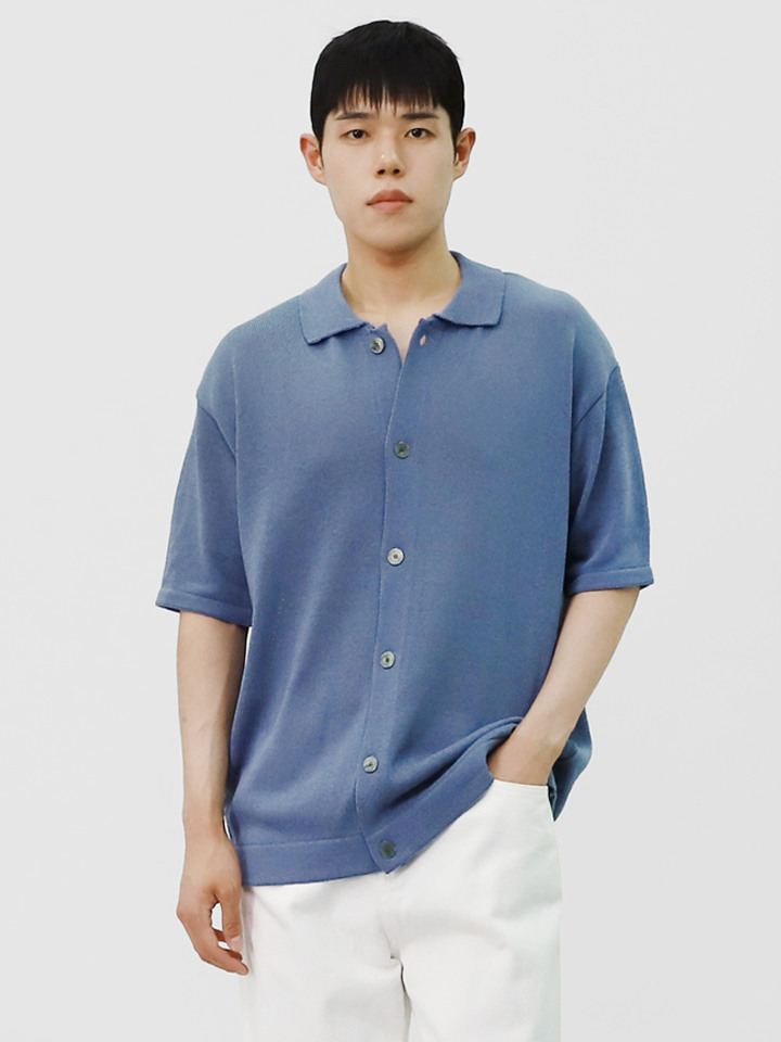 남성 카라 린넨 혼방 반팔 니트 가디건 BOP078