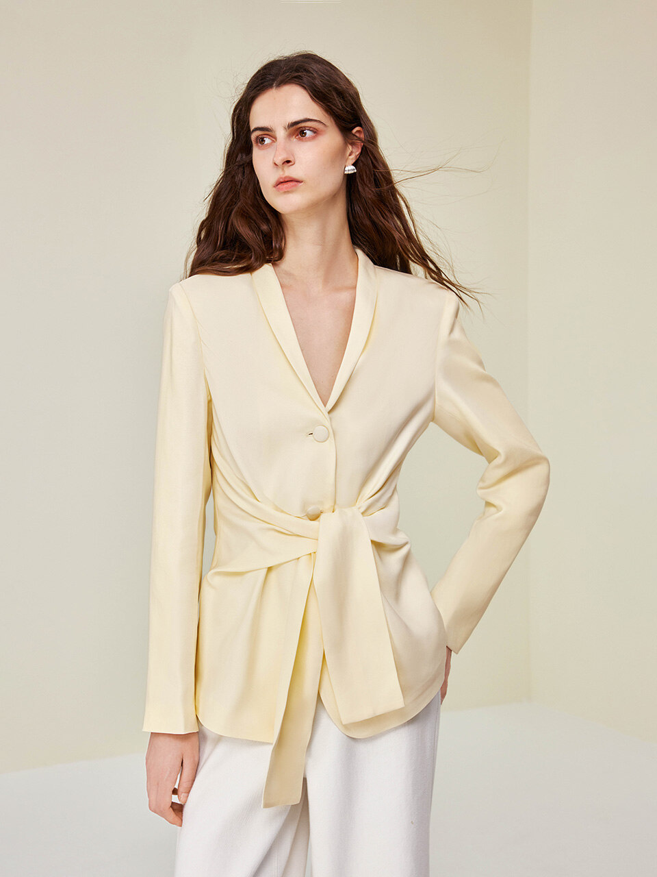 YY_Wind tencel tie waist jacket