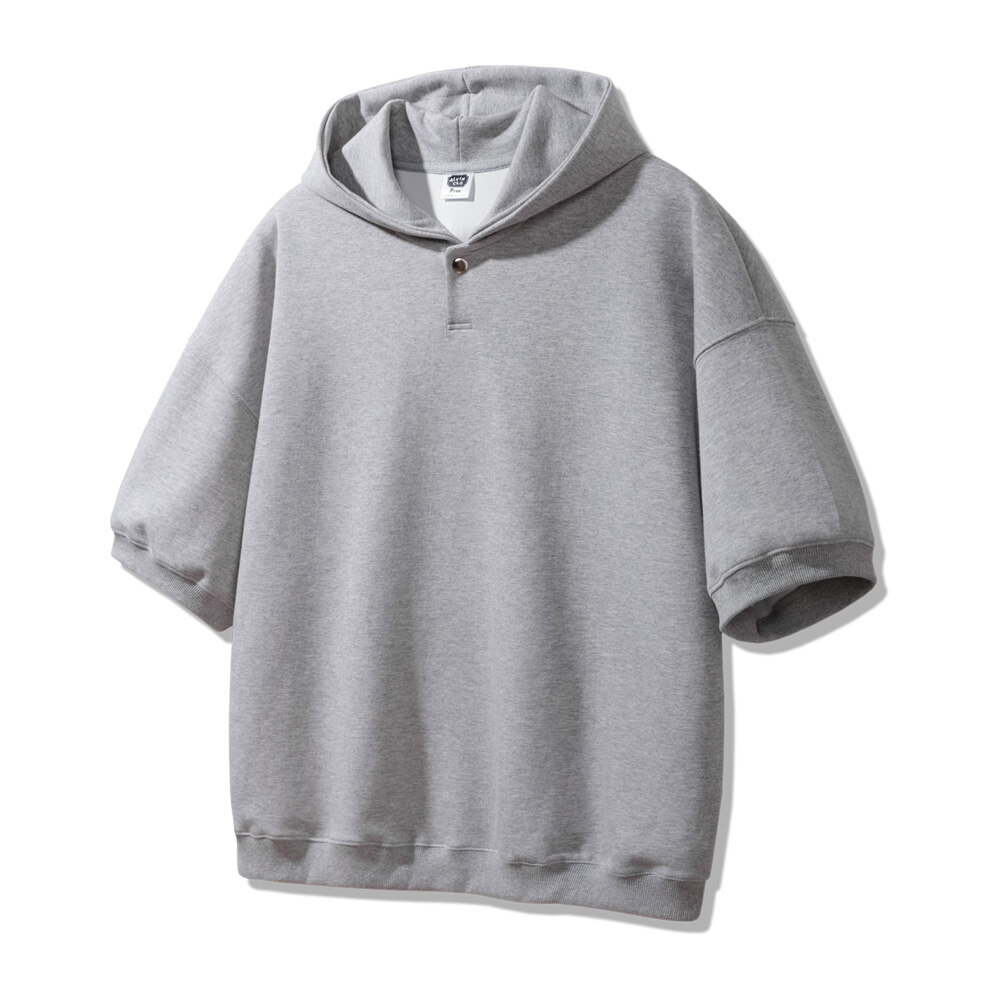 무지 스냅 버튼 오버핏 반팔 후드티 3color AST3507