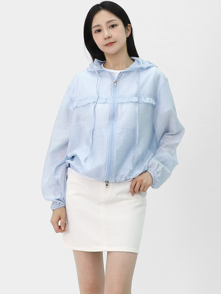 여성 여름 살안타템 윈드브레이커 프릴 긴팔 린넨라이크 쿨 바람막이 LBB006