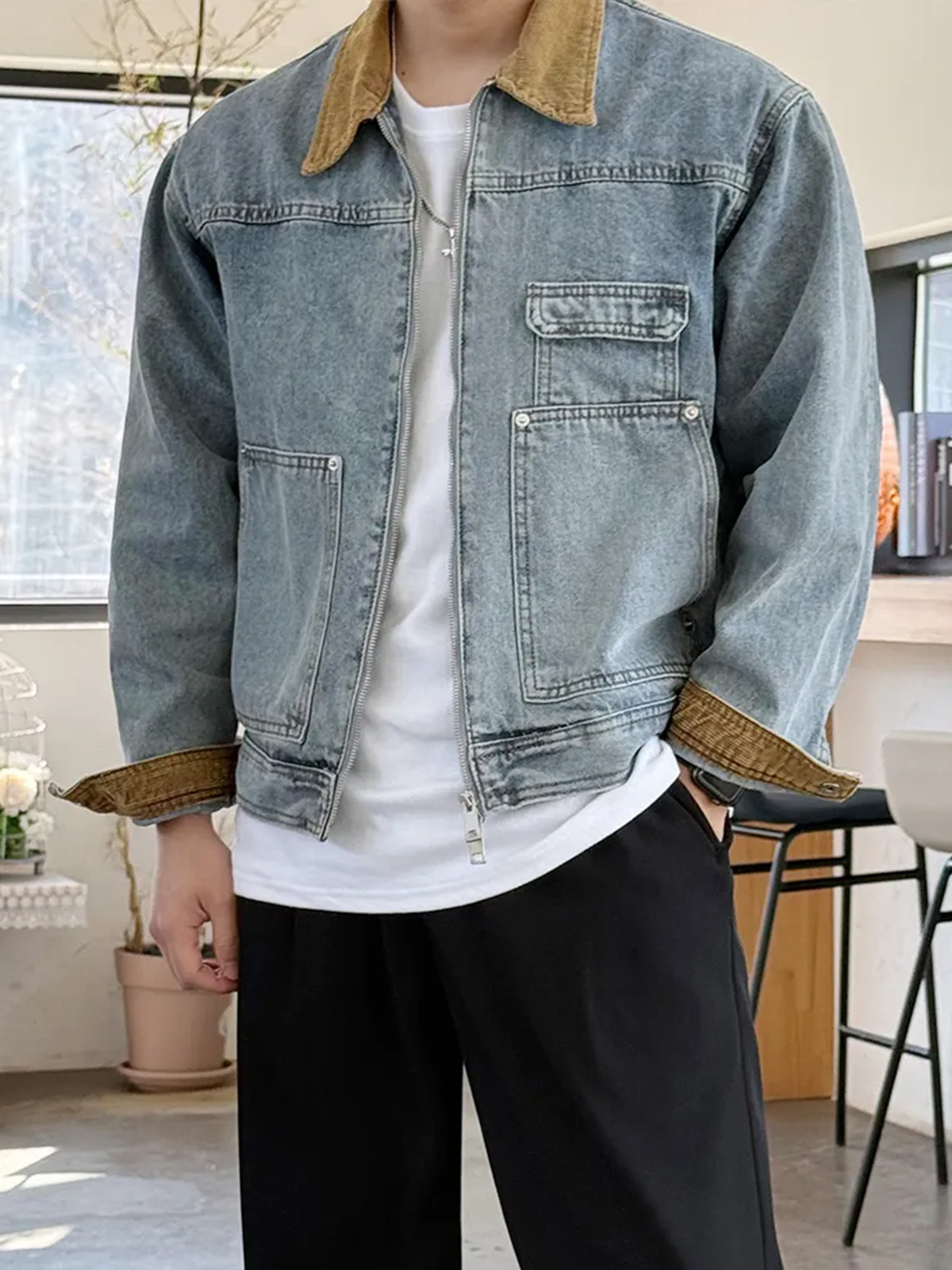 골덴 워크 포켓 투웨이 루즈핏 데님 청자켓 2colors