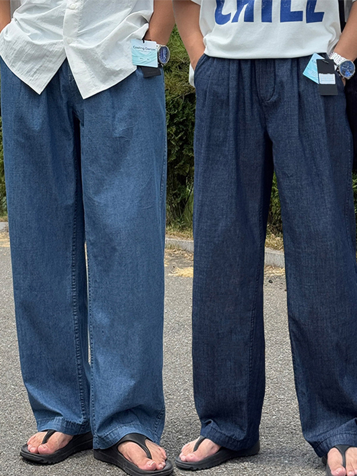 바이 쿨링 여름 핀턱 롱 와이드 데님팬츠 3colors