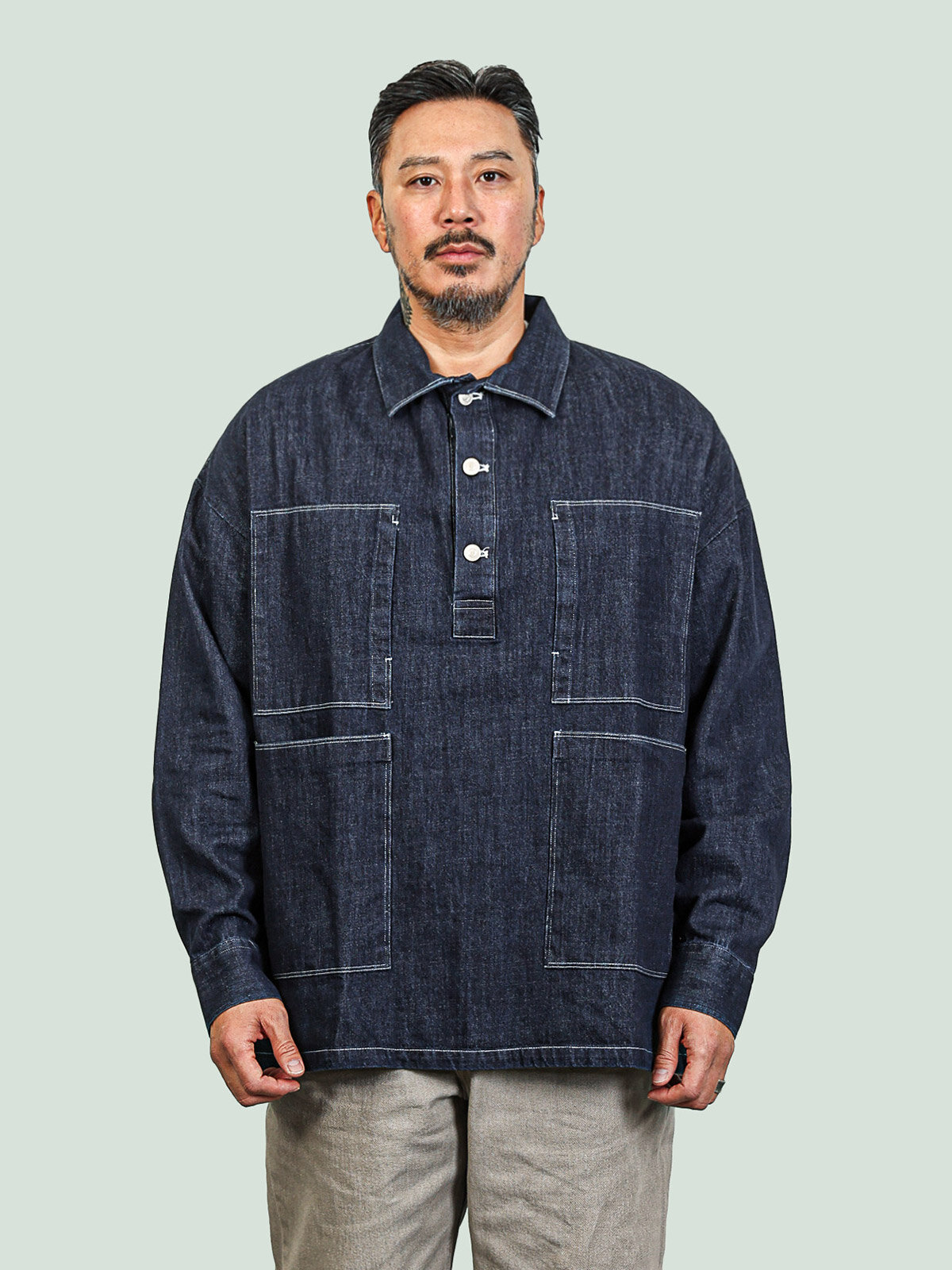 MARINE DENIM PULLOVER JACKET 진청