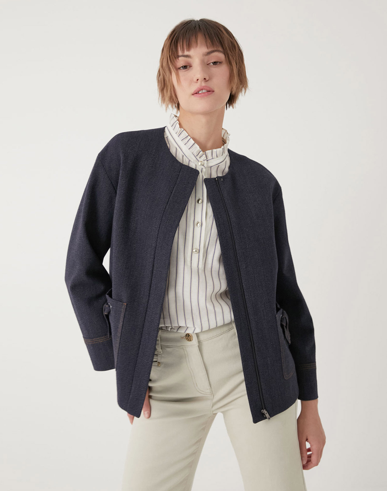 배색 리본 드롭 재킷_VOCFU3F7411