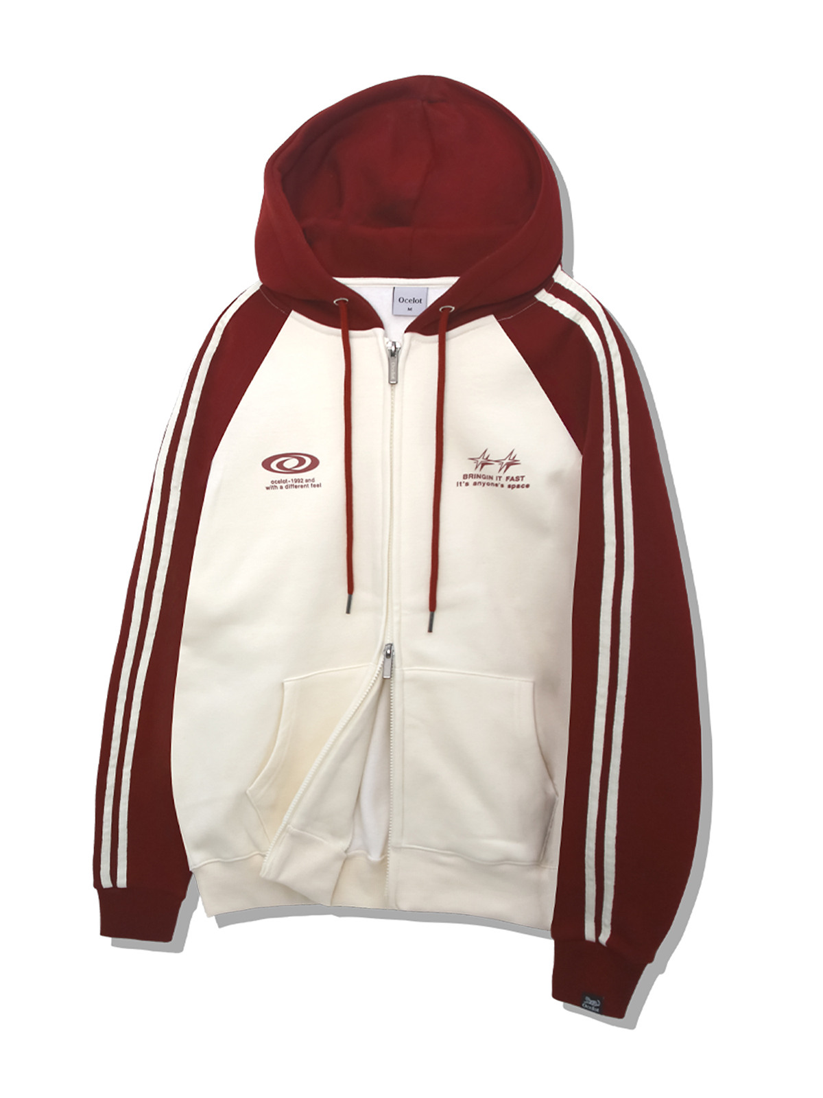 [기모출시] A4 시즌 로고 배색 투웨이 후드집업 크림(와인)