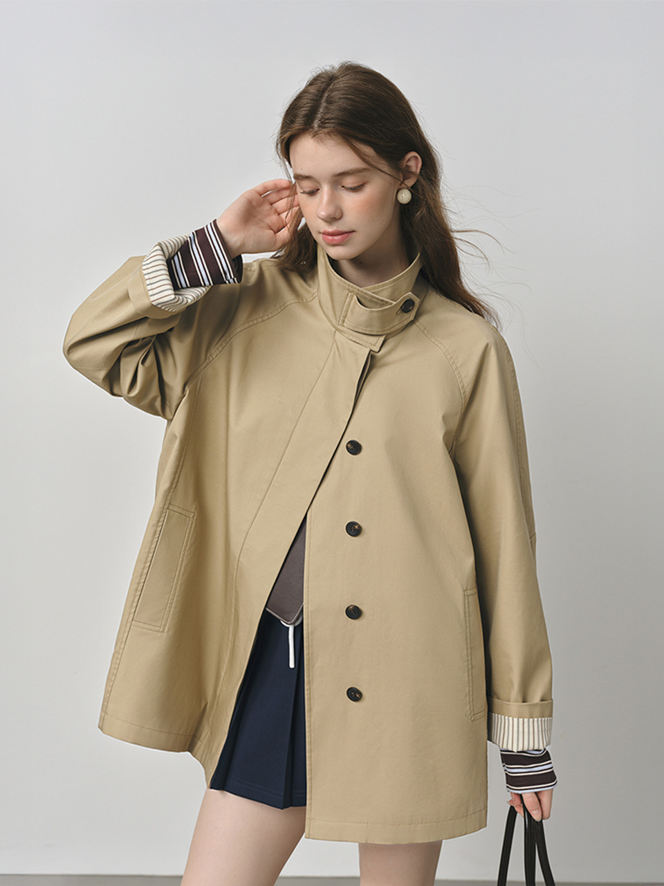 WD_Striped cuffs mid-length trench coat_2color