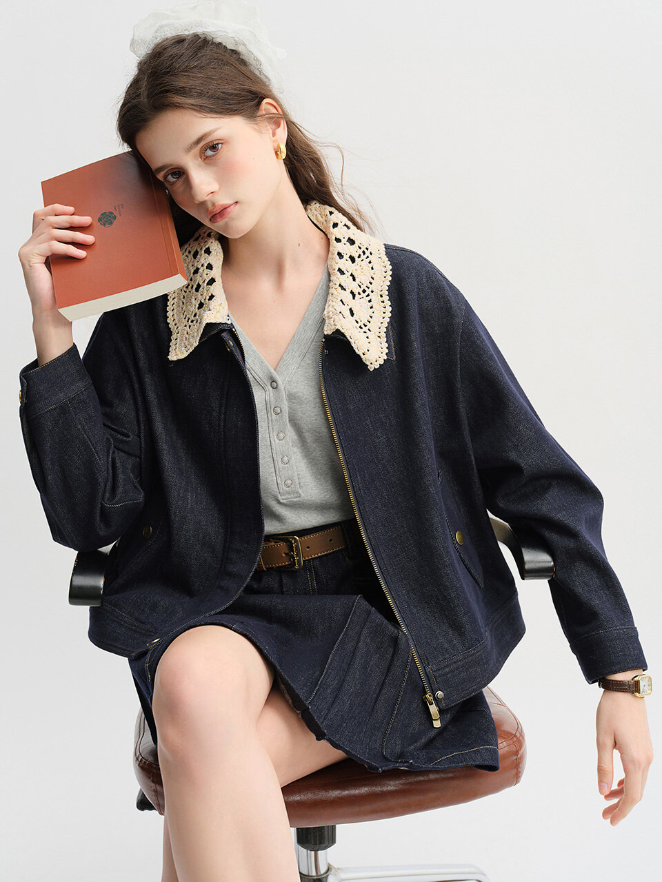 AR_Crochet collar denim jacket