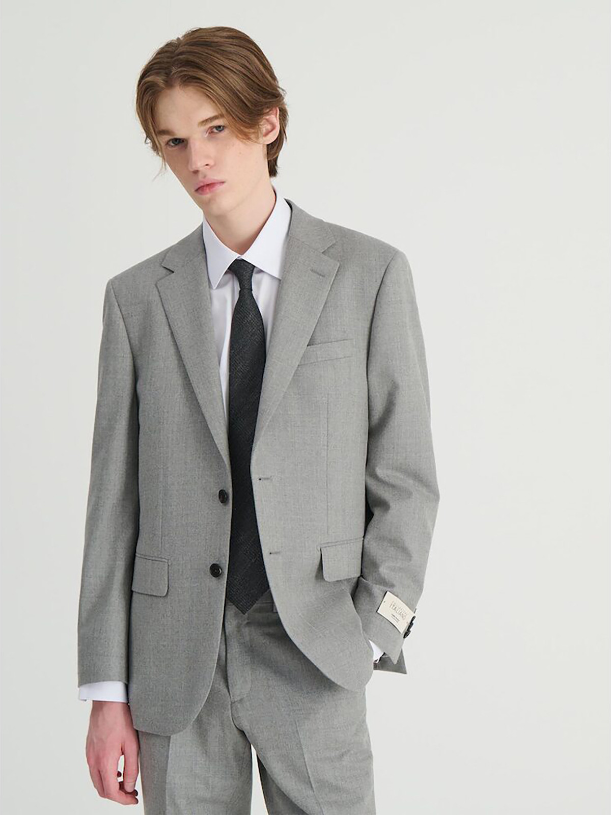 FABIO 브러쉬드 울 멜란지 레귤러핏 수트  라이트 그레이