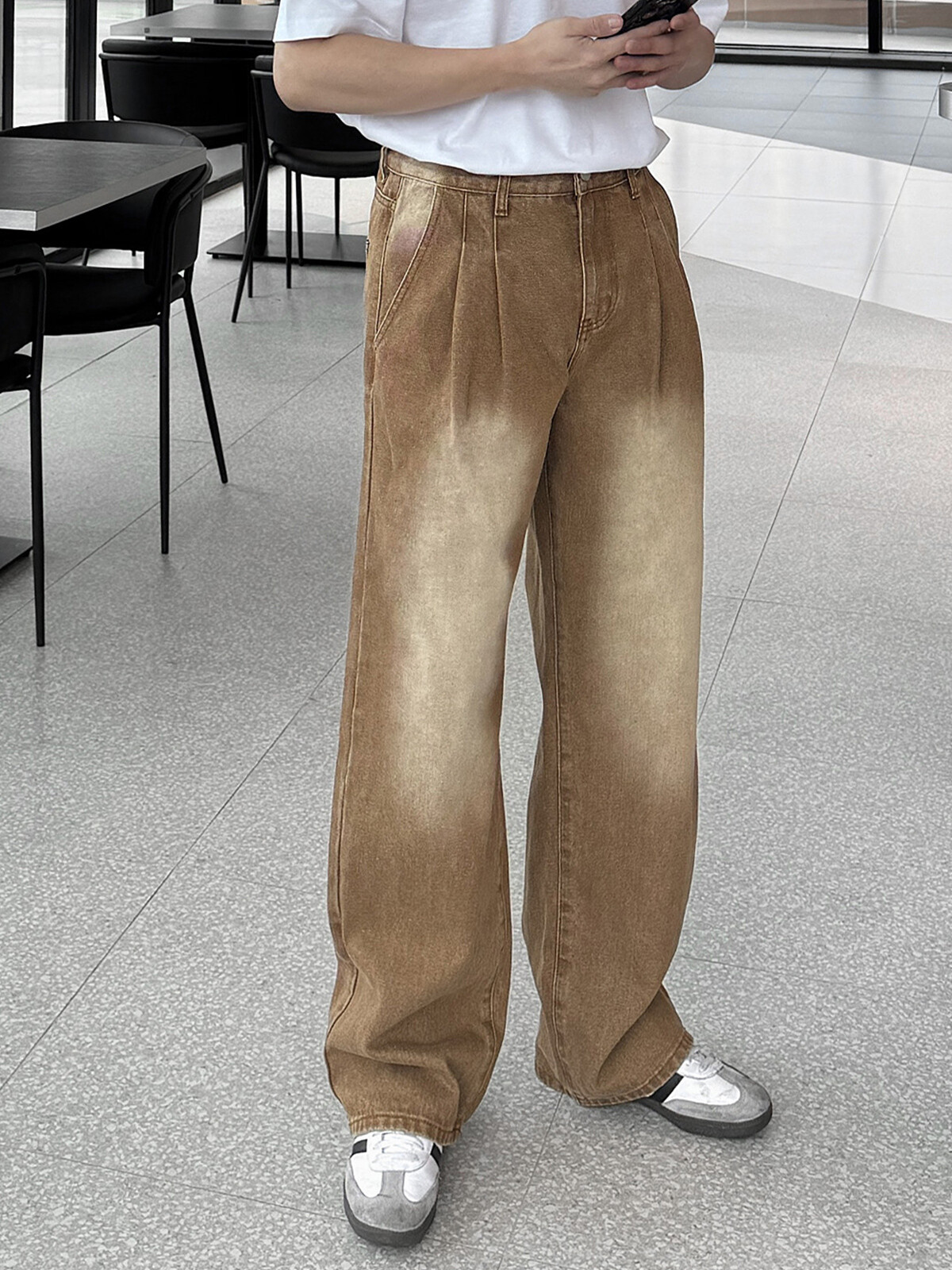 [2PACK] 빈티지 피그먼트 샌드워싱 더블턱 와이드 데님팬츠 (4color M-XL)