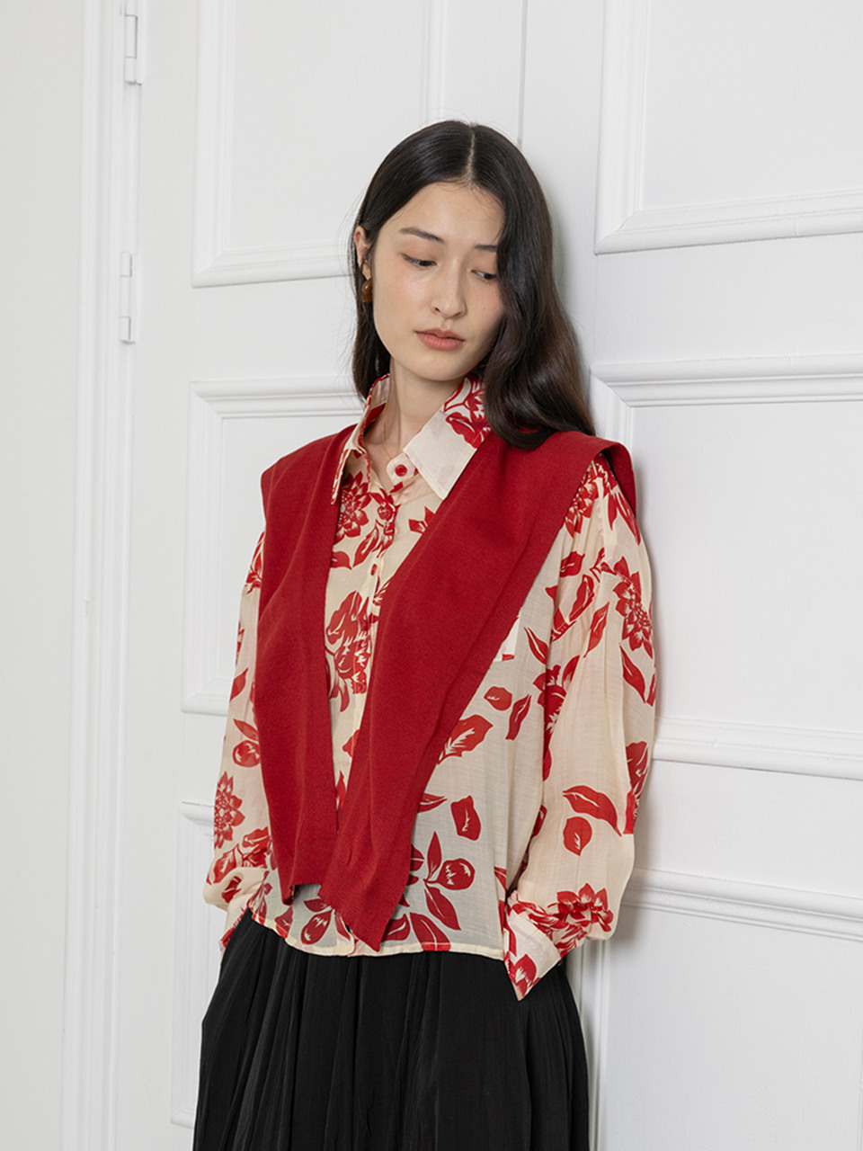 LS_Maple leaf shirt and shawls set_RED