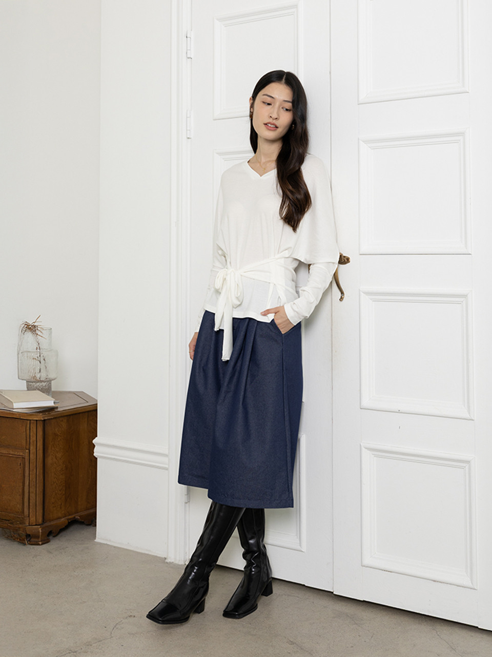 LS_Loose waist belt pants_2color