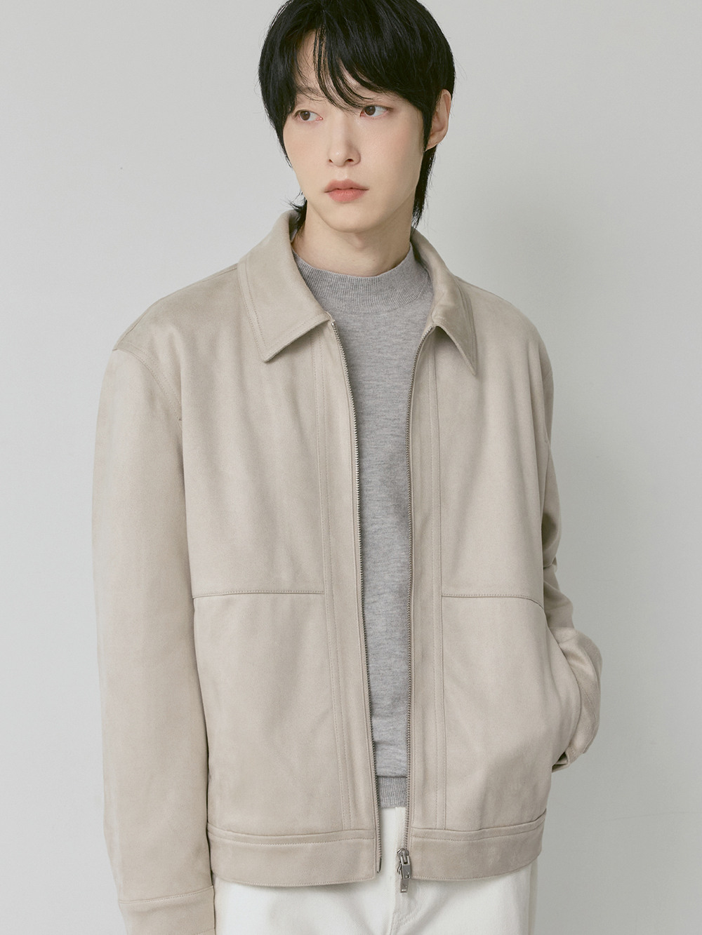 남성 비건 스웨이드 트러커 자켓 스톤_ZG1JP100